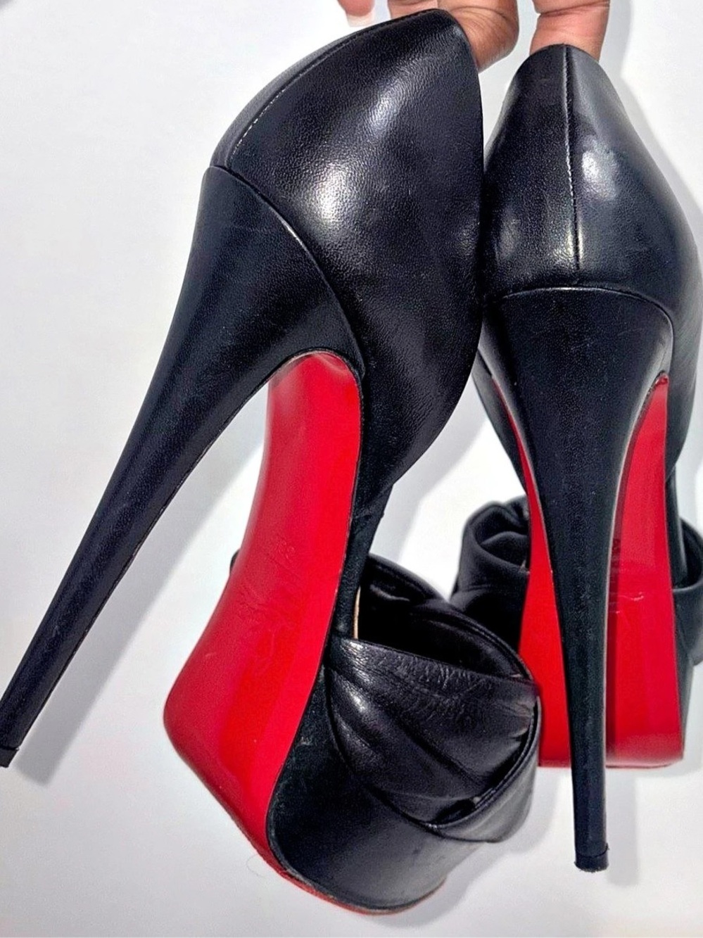 Christian Louboutin Black & Red Peep Toe Platform Heels